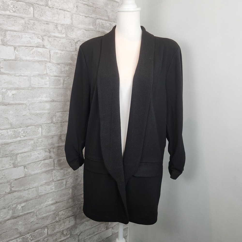Bar III Blazer Black Ruched Sleeve Shawl Collar Professional Minimalist XL